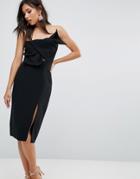 True Decadence Bow Front Bandeau Pencil Dress With Split Detail - Black