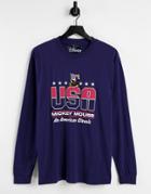 Asos Design Long Sleeve T-shirt With Mickey Us Print In Navy