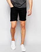 Solid Denim Shorts With Stretch - Black