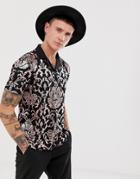 Asos Design Relaxed Polo With Metallic Baroque Print-black