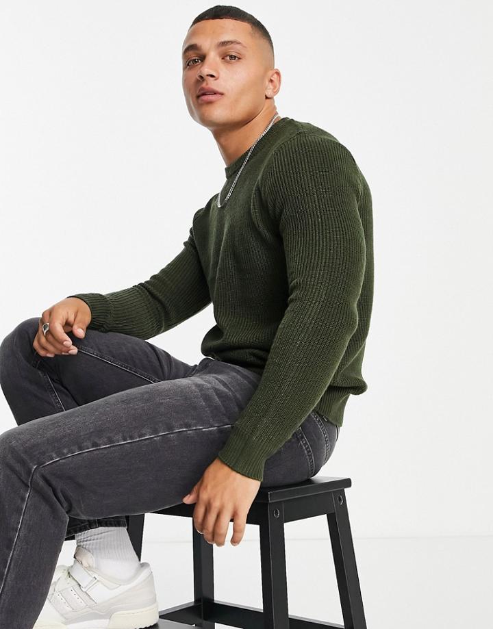 Jack & Jones Crew Neck Sweater In Forest Green