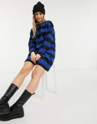 Asos Design Oversized T-shirt Dress With Long Sleeve In Black And Navy Stripe