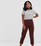 Asos Design Petite Pull On Tapered Pants In Jersey Crepe-brown