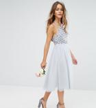 Asos Design Petite Delicate Beaded Strappy Back Midi Dress-gray