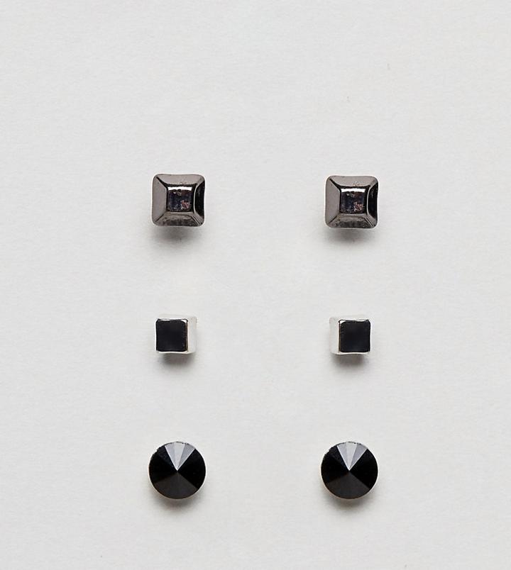 Designb Geometric Stud Earrings In 3 Pack Exclusive To Asos - Silver