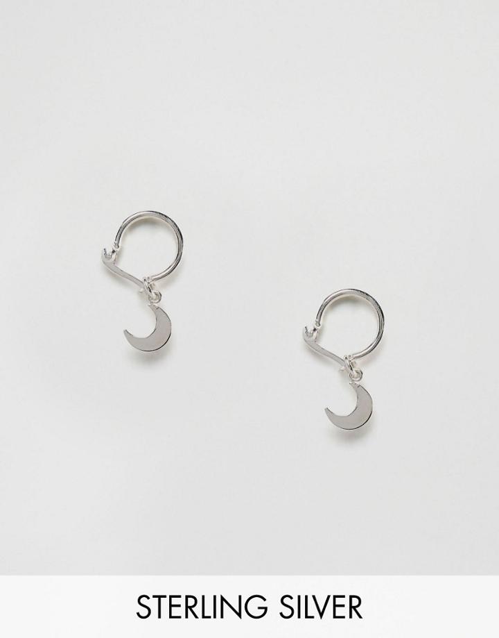 Asos Sterling Silver Mini Moon Hoop Earrings - Silver