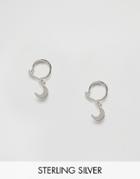 Asos Sterling Silver Mini Moon Hoop Earrings - Silver