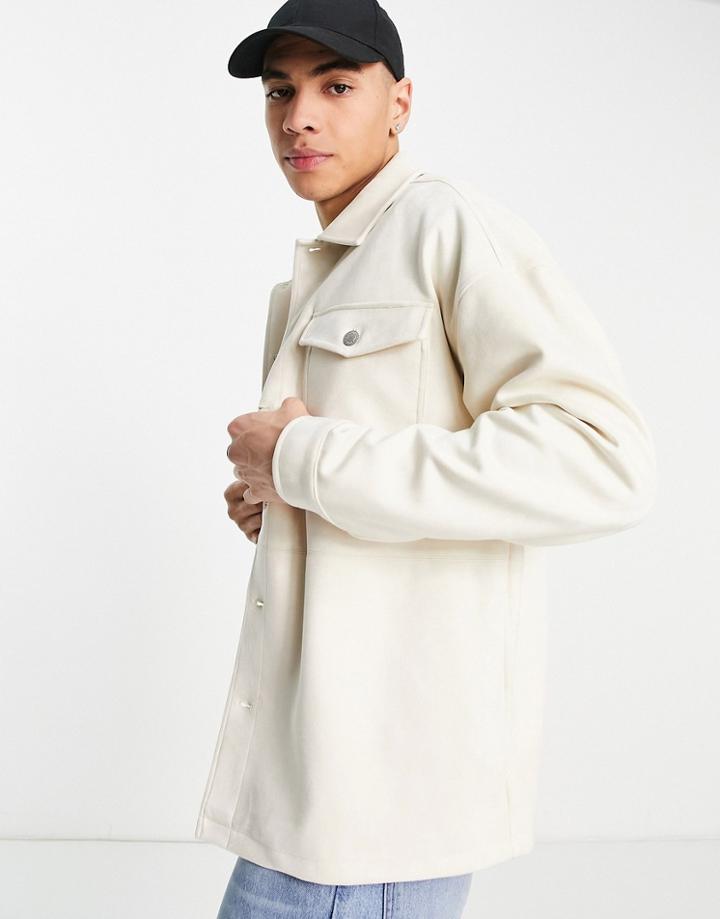 Topman Suedette Jacket In Ecru-white