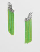 Asos Design Earrings With Crystal Fan Stud And Color Pop Chain Strands
