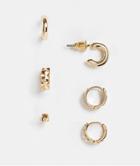 Topshop Textured Cut Out 3 X Multipack Hoop Earrings In Gold