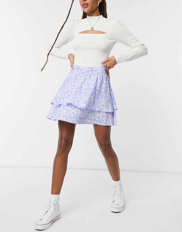 Jdy Ricky Ruffle Mini Skirt In Hydrangea-blues