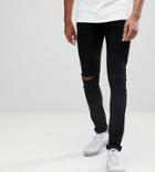Asos Tall Super Spray On Jeans With Knee Rips In Black - Black