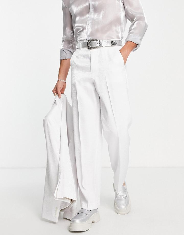 Asos Design Wide Suit Pants In White Satin