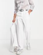 Asos Design Wide Suit Pants In White Satin