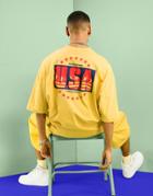 Asos Design Oversized T-shirt In Yellow With Usa Print On Back