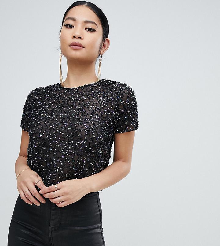 Asos Design Petite T-shirt With Sequin Embellishment-black