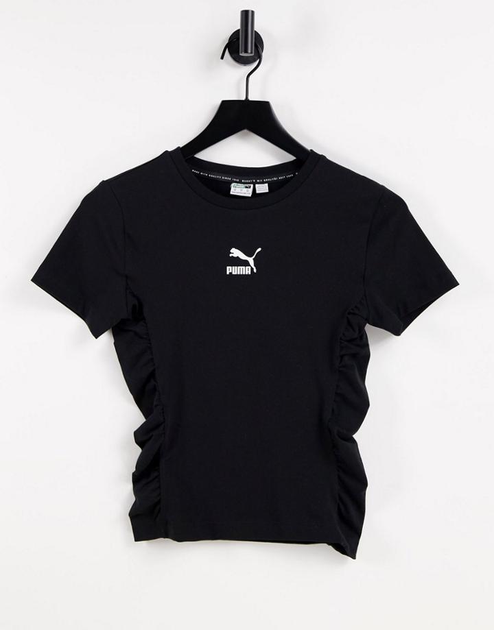 Puma Fitted Crop Top With Mesh Details In Black
