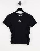 Puma Fitted Crop Top With Mesh Details In Black