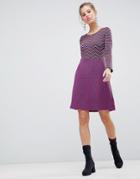 Traffic People Long Sleeve 2-in-1 Skater Dress With Stripped Top-black