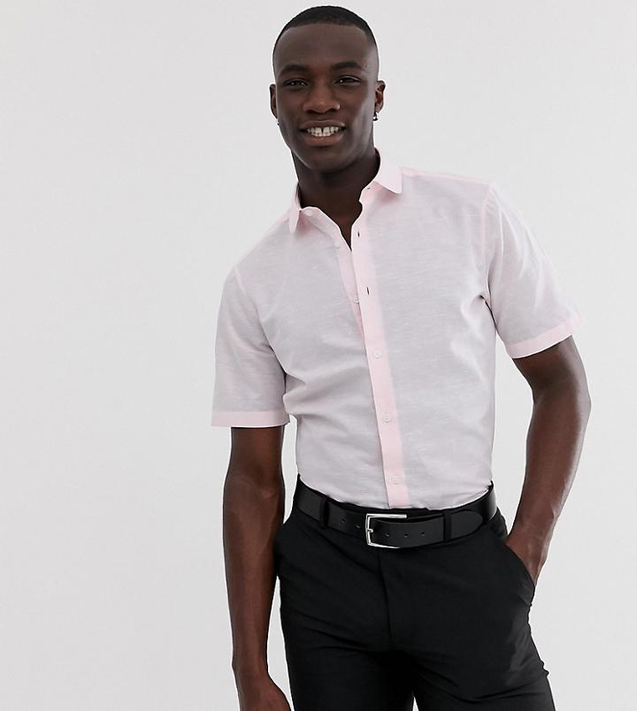 Asos Design Tall Regular Fit Smart Linen Shirt In Pink