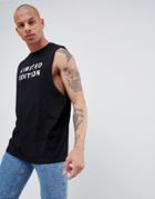 Asos Design Sleeveless T-shirt With Dropped Armhole And Limited Edition Slogan Print-black