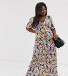 Asos Design Curve Maxi Tea Dress In Floral Print - Multi