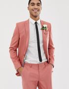 Asos Design Wedding Skinny Suit Jacket In Pink