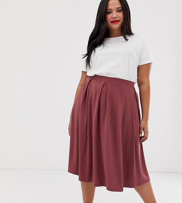 Asos Design Curve Midi Skirt With Box Pleats - Purple