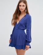 Love & Other Things Romper With Frill Hem - Blue