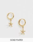 Orelia Gold Plated Starfish Drop Huggie Hoop Earrings