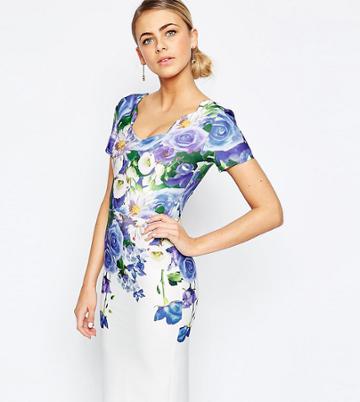 Hope And Ivy Floral Pencil Dress With Scallop Neck - Multi