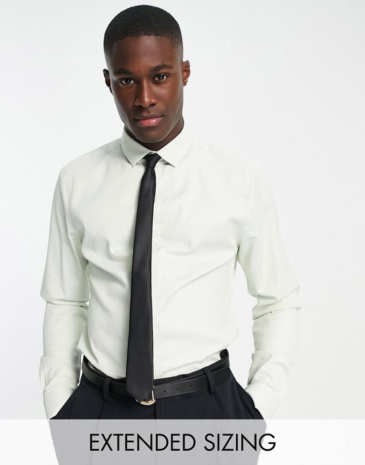 Asos Design Premium Formal Slim Wedding Sateen Shirt In Sage Green