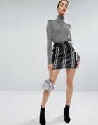 Asos Leather Mini Skirt With Whipstitch Detail - Black