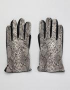 Asos Design Faux Leather Gloves In Multi Snakeskin Design - Multi