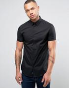 Armani Jeans Short Sleeve Logo Shirt Slim Fit Stretch In Black - Black