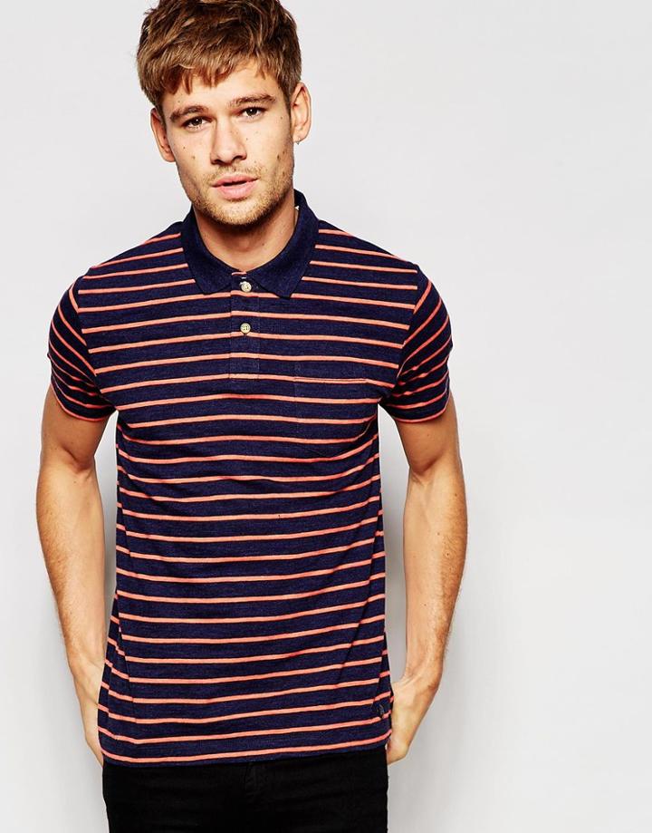 Esprit Polo With Stripe - Navy