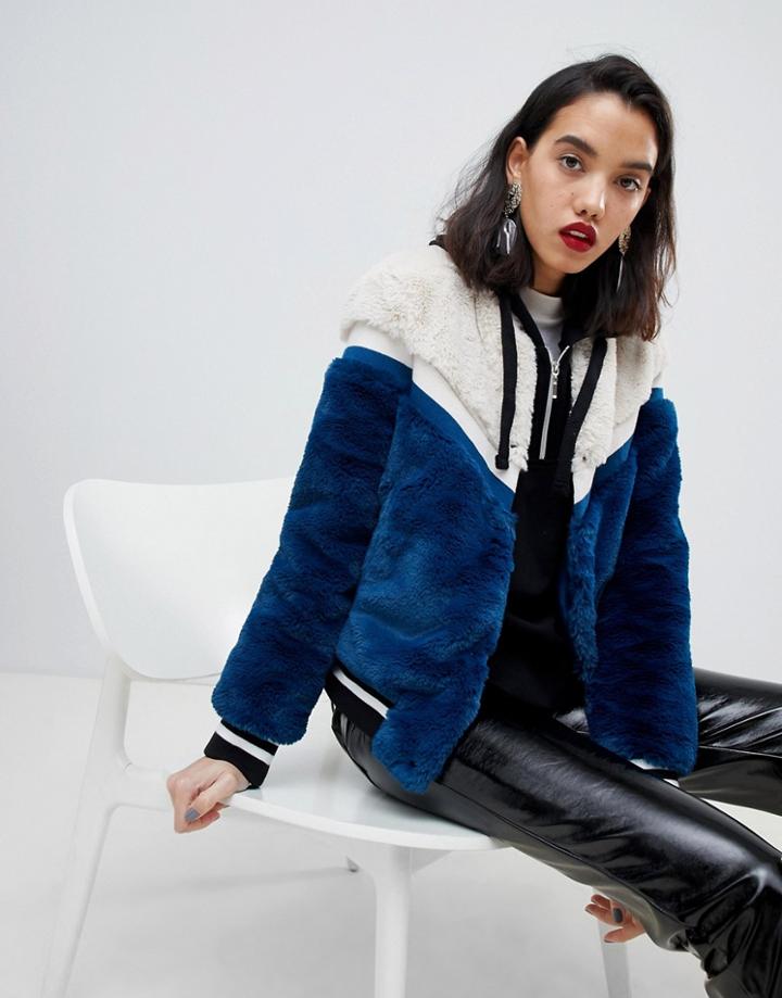 Vero Moda Color Block Faux Fur Jacket - Multi