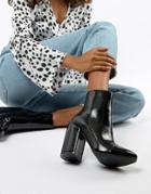 Raid Dolley Black Patent Heeled Ankle Boots - Black