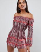 Missguided Paisley Bardot Romper - Red