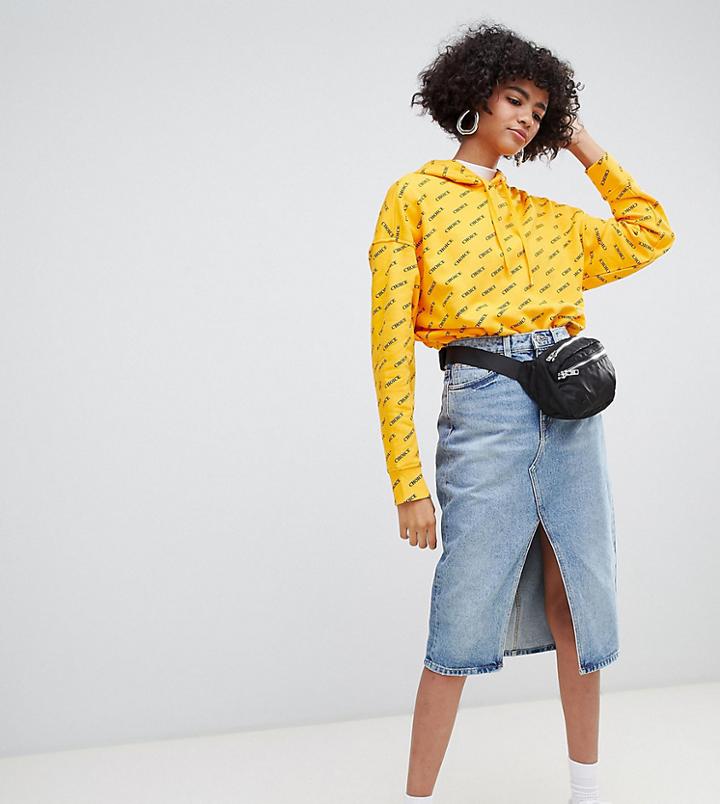 Weekday Denim Skirt With Front Split And Raw Hem-blue