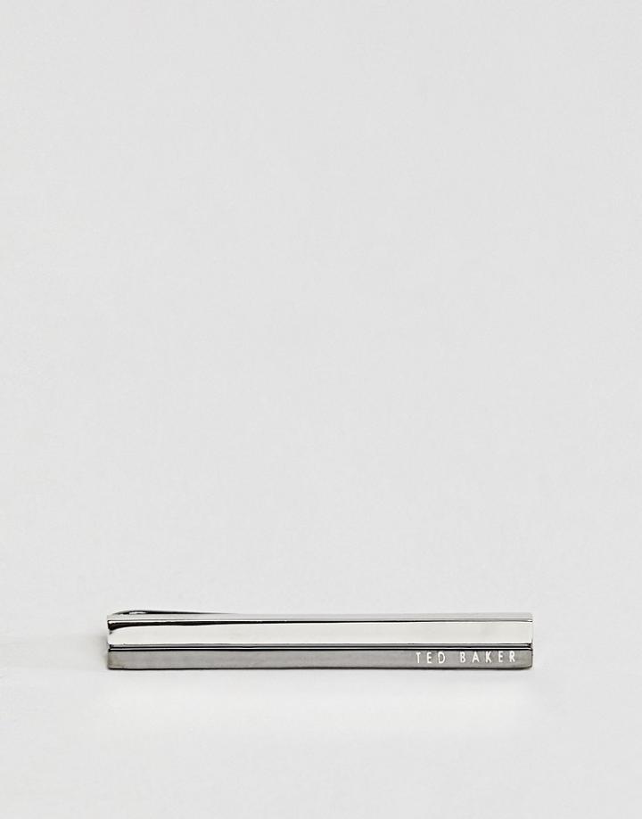 Ted Baker Necrom Bi Plated Logo Tie Clip In Silver - Silver
