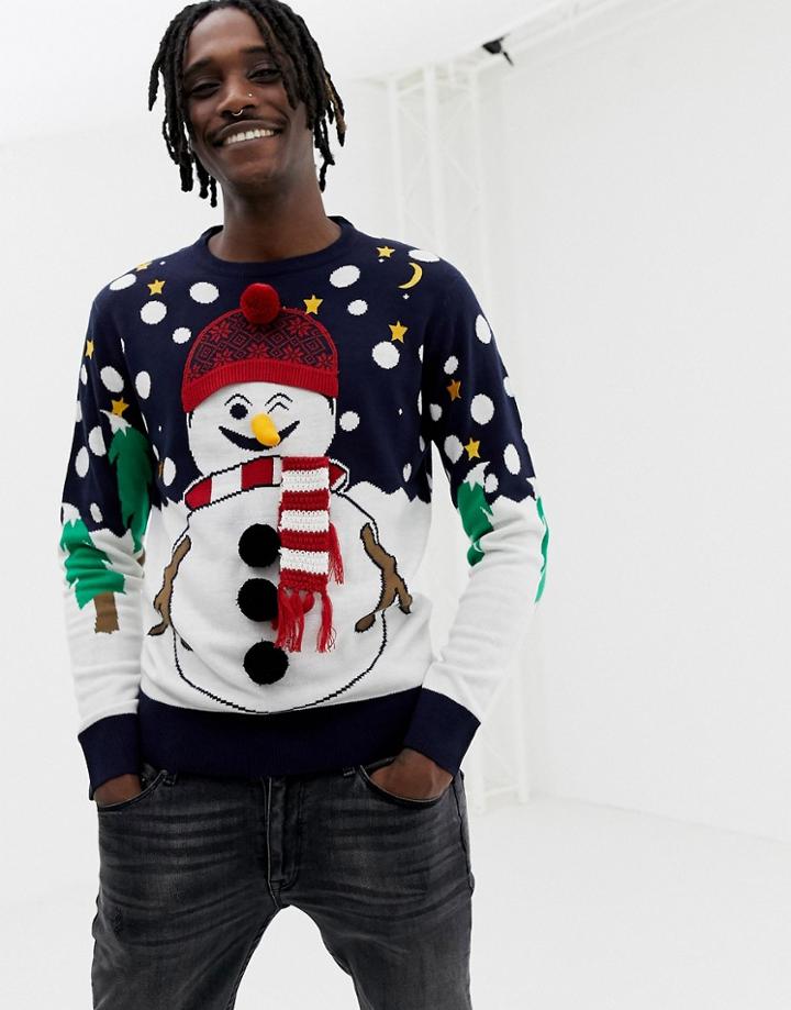 Brave Soul Holidays Naughty Snowman Sweater - Navy