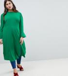 Asos Curve Fluted Sleeve Midi Dress With Split - Green