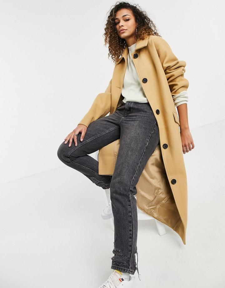 Asos Design Boyfriend Throw On Overcoat In Camel-neutral