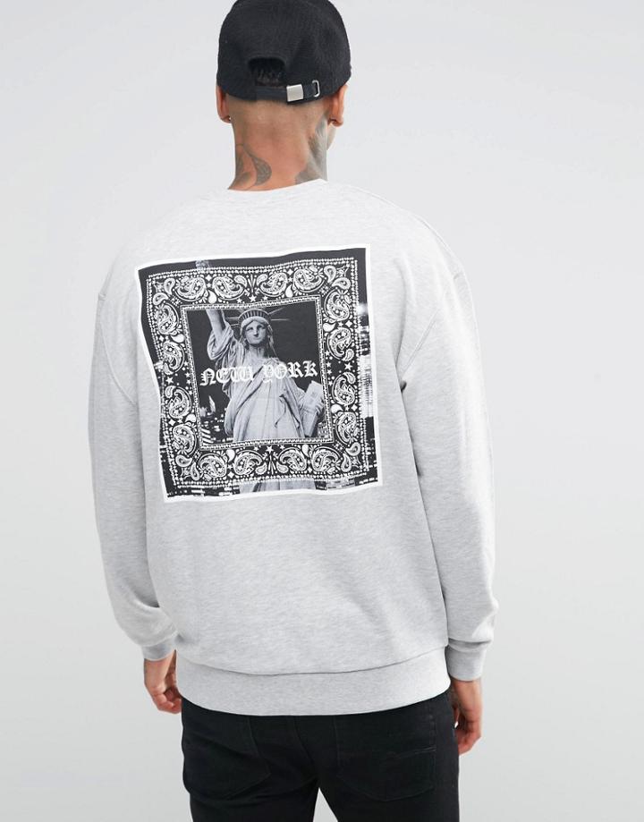 Asos Oversized Sweatshirt With Nyc Gothic Print - Gray