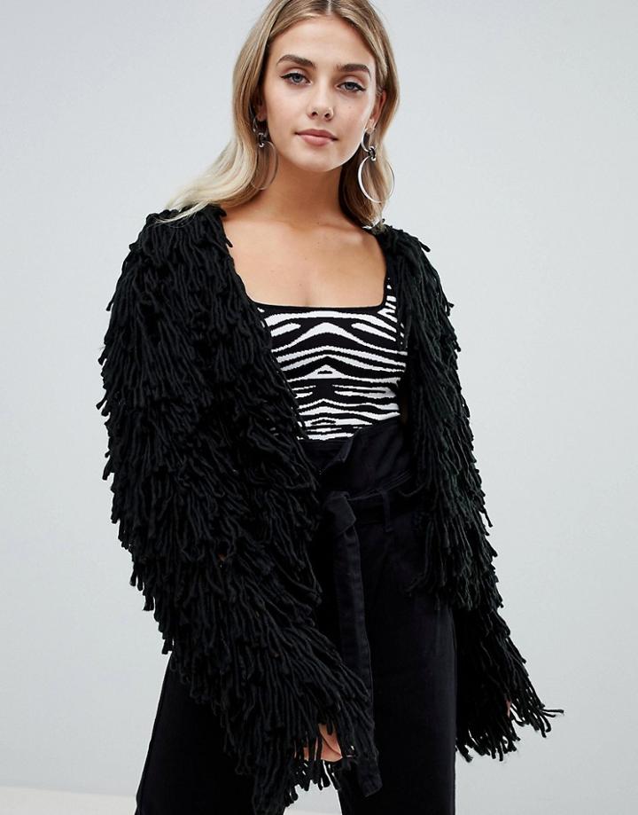 Missguided Shaggy Cardigan In Black - Black