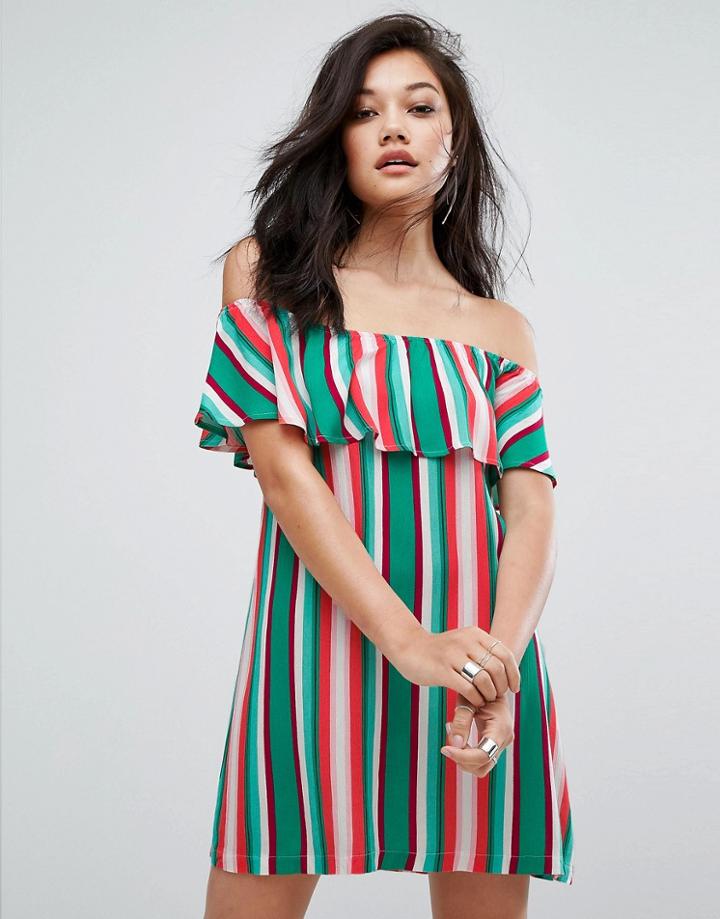 Prettylittlething Striped Bardot Shift Dress - Multi