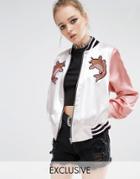 Reclaimed Vintage Luxury Trophy Bomber Jacket With Embroidered Patches - Pink