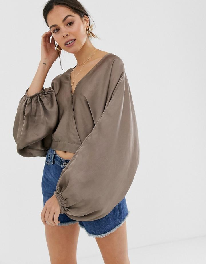 Free People Midnight Vibes Baloon Sleeve Blouse-beige