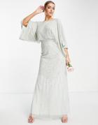 Frock And Frill Bridesmaid Maxi Dress With Exaggerated Sleeves In Dusty Sage-green